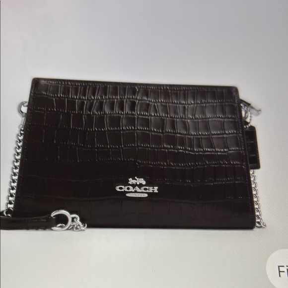 Coach Black slim crossbody Embossed Bag with Silver Chain